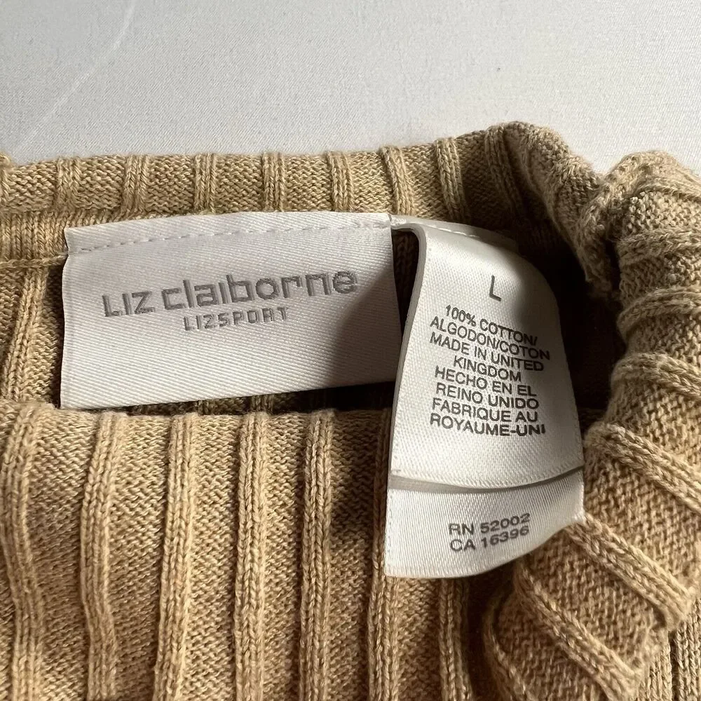 Liz Claiborne Liz Sport Women’s Tan Large Long Sleeve‎ Sweater 100% Cotton VTG